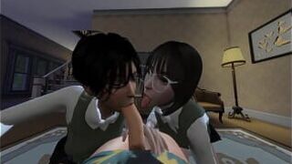 Две сосут взрослого мужчину досуха - порно видео